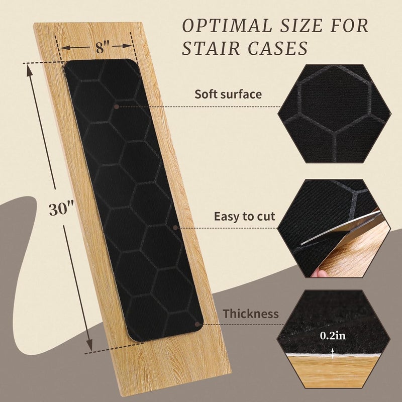 MATAHUM Stair Treads Non Slip, 15 Pack 8" * 30" Black Stair Treads for Wooden Steps Indoor, Clipped and Assembled Stair Rugs for Kids Elders Dogs - Image 2